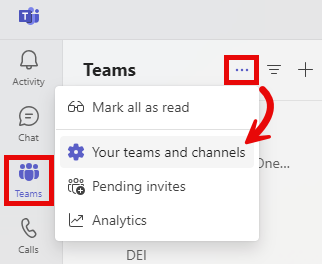 Your teams and channels button